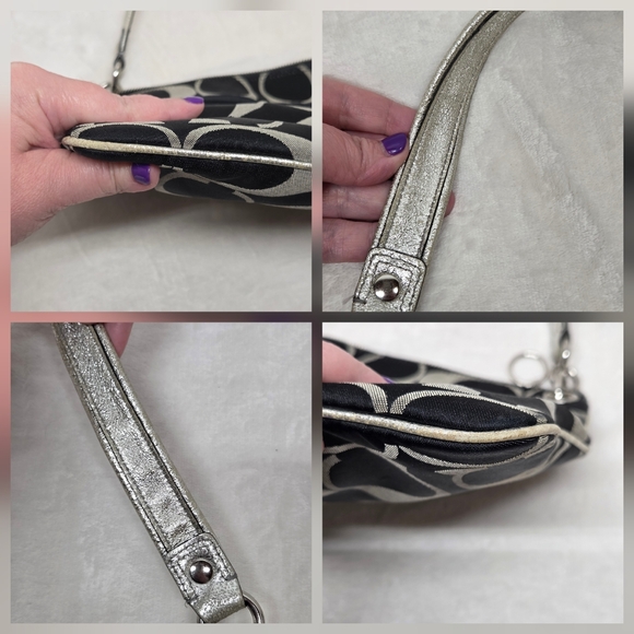 Coach Poppy Signature Sateen Pocket Swing Bag Black & Silver Crossbody Purple - Picture 12 of 13